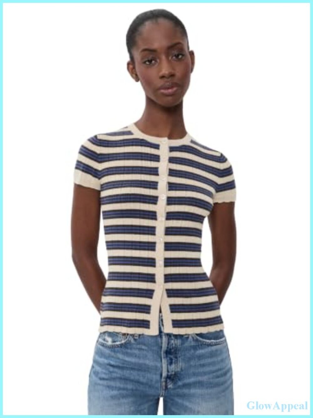 Madewell Cardigan Women's Lightweight Knit Scallop Trim Short Sleeve
